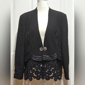 Susanna Vintage Rhinestone Black Blazer Jacket with Rhinestone Clasp Closure